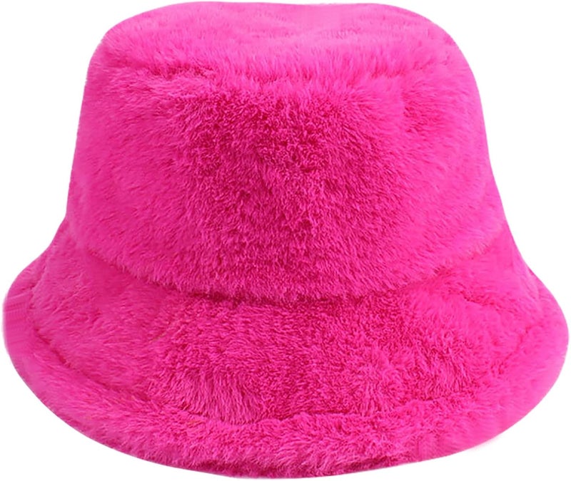 BEARUN Winter Faux Fur Furry Bucket Hat Fluffy Fuzzy Warm Hat Plush Fisherman Hat for Women Men Teens Girls - Image 1
